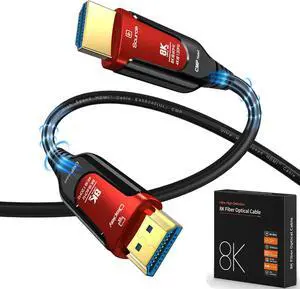 50FT 8K HDMI Fiber Optic Long Cable, -4K@120Hz 8K@60Hz,High Speed 48Gbps, ARC, CEC, 3D, HDCP 2.2 & 2.3, HDR10 Compatible with Roku TV/PS5/HDTV/Blu-ray, in Wall Plenum-Rated Cables for Pipes, 50FT 8K HDMI Fiber Optic Long Cable, -4K@120Hz 8K@60Hz,High Speed 48Gbps, ARC, CEC, 3D, HDCP 2.2 & 2.3, HDR10 Compatible with Roku TV/PS5/HDTV/Blu-ray, in Wall Plenum-Rated Cables for Pipes,