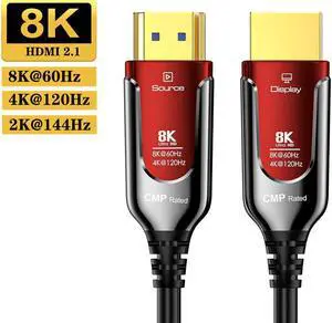 8K Fiber Optic Gaming HDMI 2.1 Plenum-Rated Cable, 48Gbps High Speed 3D 8K60 4K120 144Hz HDMI Cord eARC HDR10 HDCP 2.2&2.3 Compatible with Roku-TV/PS5/HDTV/Blu-ray - 50FT/15M, Red 8K Fiber Optic Gaming HDMI 2.1 Plenum-Rated Cable, 48Gbps High Speed 3D 8K60 4K120 144Hz HDMI Cord eARC HDR10 HDCP 2.2&2.3 Compatible with Roku-TV/PS5/HDTV/Blu-ray - 50FT/15M, Red