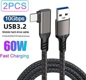 USB C Cable 10Gbps USB A to C Data Cable 1.6FT/2 Pack, 3A Type C Charger 90 Degree Fast Charging High Speed USB 3.2 Gen 2 Data Transfer Braided Cable for Galaxy S21/S20, SSD, PS4/5 Controller etc