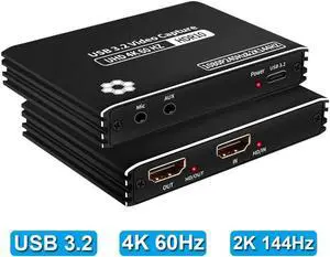 USB3.2 Capture Card 4K 60fps, 4K 60Hz HDMI Video Game Capture Card to USB C with Microphone & HDMI Loop-Out, Low Latency Record Broadcast Live Streaming for Nintendo Switch/PS4/PS5/Xbox One