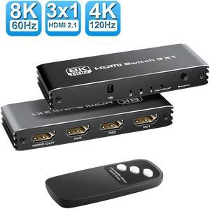 HDMI 2.1 Switch Ultra HD 8K60hz HDMI Switcher 3 in 1 Out HDMI Switch Supports 8K@60Hz/ 4K@120Hz 48Gbps Compatible with Switch/Switch OLED PS5/4 Xbox Ro-ku Apple-TV Fire TV