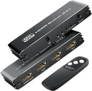 HDMI 2.1 Switch 8K HDMI Switcher 3 in 1 Out, 4K@120Hz HDMI Switcher with Remote Supports 8K@60Hz, Aluminum HDMI Switcher Selector for PS4/PS5 Xbox Ro-ku Apple-TV Fire Stick Sony TV