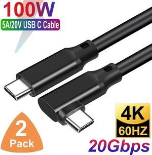 2 Pack 4K 60Hz USB C Cable 1.6ft, 3.2 Gen 2x2 USB C to C Cord Right Angle, 20Gbps High Speed Data Transfer, 100W Type C Fast Charging Cable Compatible with Phones SSD Powerbank Tablets Laptop