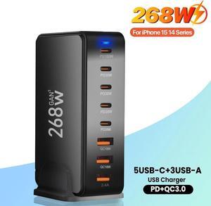ESTONE 268W USB C Charger, 8-Port GaN Desktop Charger, USB C & USB-A Charging Station for MacBook Pro/Air,iPad,iPhone,Samsung