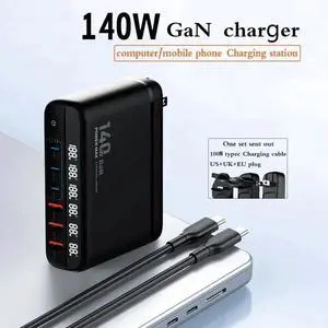 ESTONE GaN 140W USB C Charger USB QC3.0 PD100W Type C Fast Charging Mobile Phone Charging Station for Various Brands of Mobile Phones Tablet PC