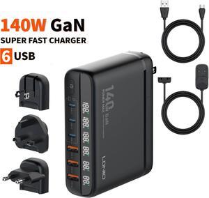 ESTONE GaN 140W Fast Charger 6 Port USB A/C Charger QC3.0 PD3.0 Quick Charge for MacBook Pro/Air, Dell XPS,iPhone 15 Pro Cell Phone Charger Desk Charger Adapter