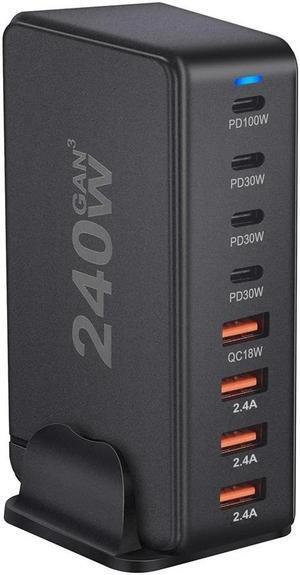 ESTONE USB Type C Charger, 240W Fast Desk Charger, QC3.0 PD3.0 Type C Charging Block Travel GaN Charger Adapter for iPhone Pro, Samsung, MacBook Pro/Air, iPad, Laptops, Dell XPS