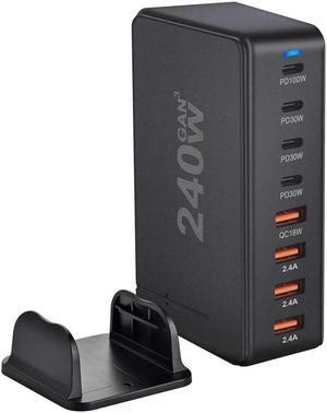 ESTONE 8 Port USB C Charger 240W PD 3.0 QC3.0 USB C Desk Charger Portable Adapter Charging Station Hub Compatible with iPhone 15/14/13/13 Pro Max/MacBook/iPad Pro/Galaxy