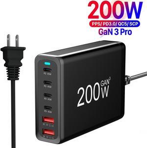 ESTONE 6-Port USB C Charger 200W PD3.0 QC3.0 USB C Desk Charger Portable Adapter Charging Station Hub Compatible with iPhone 15/14/13/13 Pro Max/MacBook/iPad Pro/Galaxy