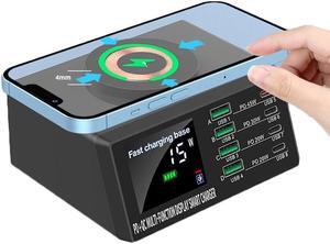 USB C Charging Station with 15W Wireless Fast Charging, 110W USB C Charger Charging Hub 8 PowerPort for Multiple Devices with PD3.0 and QC3.0 Fast Charging Power Stock Station for Phone