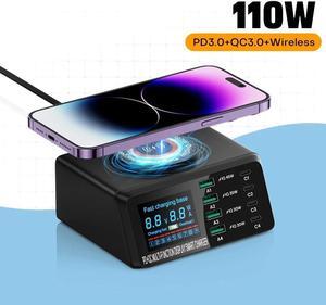 110W 8 Port PD Charging Station for Multiple Devices, USB C Charging Dock with 4 USB-A Outlets, 4 USB-C, Wireless Fast Charging, for lPhones,lPad and Other Electronics