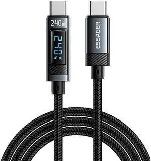 ESTONE Aluminum Braided 240W USB-C to USB-C Cable with LED Display - 3.3-Feet,1-Pack Black