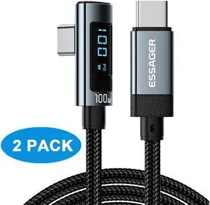ESTONE 100W Right Angle USBC to USBC Cable with LED Display 2 Pack 3.3ft, Type C to Type C Cable, USB C Charger Cable Fast Charging Compatible with MacBook Air/Pro, iPad Pro 12.9/11/Air/Mini, Samsung