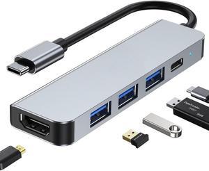 ESTONE USB C Hub 5 in 1 Multiport Adapter 4K HDMI, 100W Power Delivery, 3 USB-A Data Ports, USB C Dongle for MacBook Pro/Air, iPad Pro, iMac, iPhone 15 Pro/Pro Max, XPS
