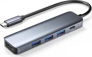 ESTONE USB C Hub HDMI, 5 in 1 USB C Hub Multiport Adapter with 4K HDMI, PD 100W Charging, 3 * 5Gbps USB 3.0 Data Ports, USB C to HDMI Splitter Compatible with MacBook Pro/Air