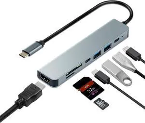 ESTONE 7-in-1 Powered USB-C Multiport Hub Adapter: 100W PD, 4K HDMI, USB-C Ports, USB 3.0, USB 2.0, SD/TF Card Reader - Compatible with Laptops, Computers, MacBook Pro/Air, and Other Type-C Devices