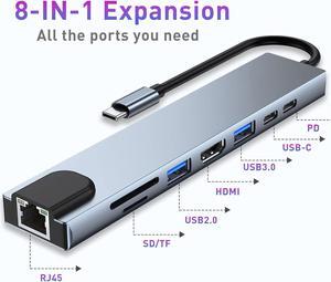 ESTONE USB-C Hub for Laptop 8 in 1 USB C Dongle with 4K HDMI, 100W PD, USB-A 3.0&2.0 Port, TF/SD Card Reader,USB-C, 10/100M Ethernet, for MacBook Pro/Air, iPad Pro, XPS