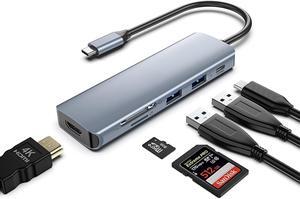 ESTONE USB C Hub, 6 in 1 USB-C Multiport Adapter with 4K HDMI, 100W Power Delivery, USB 3.0 Port, USB 2.0 Port, SD/TF Card Reader, for MacBook Pro/Air, iMac, iPad Pro, Surface Pro 7/8, XPS and More