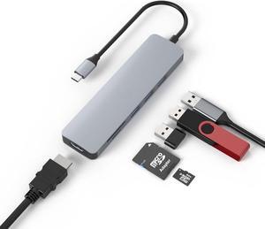 ESTONE USB C Hub, 6 in 1 USB C to HDMI Multiport Adapter, 4K HDMI, 2*USB 2.0 Port, USB 3.0, SD/TF Card Reader, USB C Dongle for MacBook Pro/Air, Laptop and USB C Devices