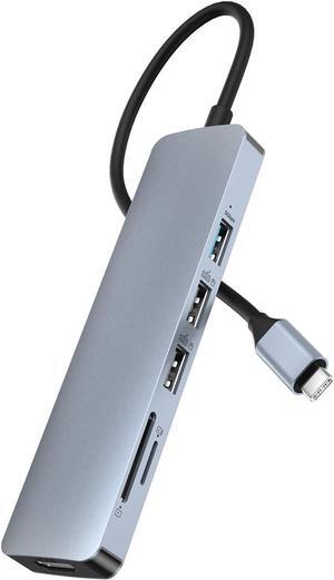 ESTONE USB C HUB, USB C Adapter 6 in 1 Dongle with 4K HDMI, USB3.0, 2*USB2.0, SD/TF Card Reader, Docking Station Compatible with MacBook Pro/Air, Other Type C Laptops