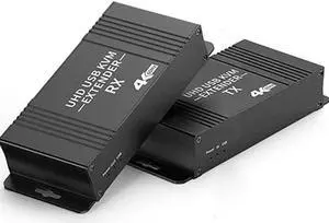 ESTONE HDMI KVM USB Extender 4K 60Hz, HDMI KVM USB Extender Over Cat5/6 Ethernet Cable Signal Extension to 196FT/60M Support USB Keyboard Mouse Plug & Play (Transmitter and Receiver)