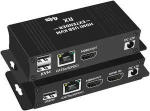 ESTONE  HDMI KVM Extender Over Cat5e Cat6 4K 60Hz HDMI USB KVM Extender Transmit with Loop Out Support USB Keyboard Mouse Extension, Long distance transmission up to 60M/196ft
