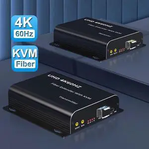 ESTONE 4K@60Hz HDMI KVM Fiber Extender, HDMI Extender Over Single Mode Fiber Optic up to 20KM/12.4 miles, Support HDMI Loop, Uncompressed TX & RX Kit