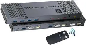 ESTONE HDMI DP KVM Switch Dual Monitor 2 Computers KVM Switch Support 8K@60Hz USB 3.0 KVM Switches Share Dual Monitors and 4 USB 3.0 Ports Support Extended/Copy Mode
