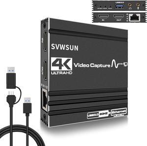 ESTONE 4K 60Hz Audio Video Capture Card with Ethernet,HD Video Capture,HDMI USB 3.0 USB-C Video Grabber Device, Full HD 1080P 60FPS Compatible with Nintendo Switch/PS4/PS5/Xbox One (Black)