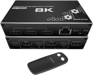ESTONE 4k 120Hz USB HDMI KVM Switch , 2 in 1 Out, 2 Port KVM Switch for 2 Computers 1 Monitor, 2 PCs Share 1 Monitor, 3*USB3.0 Devices and 1*RJ45 port, Keyboard, Mouse, Printer for Mac, Windows