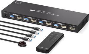 ESTONE 4 Port HDMI 4x1 HDMI KVM Switcher Switch HDMI 2.0 4K@60Hz Supports 4 Ports USB 3.0 Devices Control up to 4 HDMI Port Device with Wired Controller