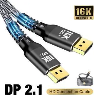 ESTONE VESA Certified 80Gbps DisplayPort 2.1 Cable 2m/6.6ft, DP80 Cable 8K 120Hz, 4K 240Hz in Black with FreeSync, G-SYNC and HDR for Gaming Monitor, PC, RTX 4080/4090, RX 7900