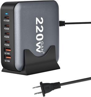 ESTONE 6-Port USB C Charger 220W PD3.0 QC3.0 USB C Desk Charger Portable Adapter Charging Station Hub Compatible with iPhone 16/15/14/13/13 Pro Max/MacBook/iPad Pro/Galaxy