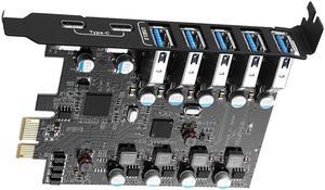 ESTONE PCI-E to USB 7-Port((2*USB C - 5*USB A)) Expansion Card,PCI Express USB Add in Card, Internal USB3.0 Hub Converter for Desktop PC Host Card Support Windows 10/8/7/XP and MAC OS 10.8.2 Above