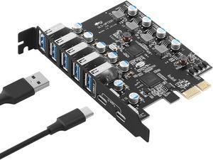 ESTONE PCIE to USB Expansion Card, 7-Port (5X USB 3.0 A,2X USB C) Superspeed 5Gbps Front Expansion Card, USB PCIE Expansion Card for Win XP Win7 Win 8 Win 10 Win 11 Linux