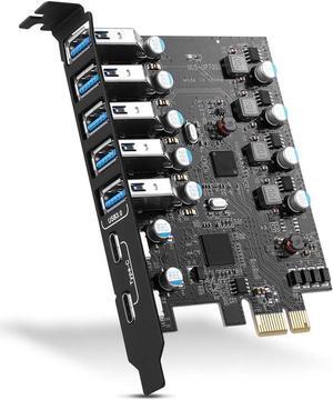 ESTONE PCIE USB 3.0 Card 7 Ports(2X USB C - 5X USB A), PCI Expree to USB Expansion Card Super Speed 5Gbps PCI-e USB3.0 Hub Controller Adapter for Windows 11/10/8/7/XP/Vista