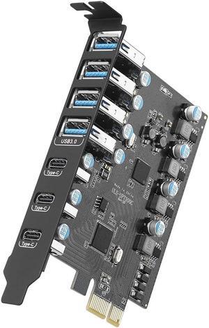 ESTONE PCIE to USB Expansion Card, 7-Port (4X USB 3.0 A,3X USB C) Superspeed 5Gbps Front Expansion Card, USB PCIE Expansion Card for Win XP Win7 Win 8 Win 10 Win 11 Linux