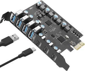ESTONE PCI Express Expansion Card, USB 3.0 7 Port Front Expansion Card, Connect 7 Devices Expanded - (3X USB C - 4X USB A)