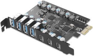 ESTONE PCI-E to USB 7-Port(3*USB C - 4*USB A) Expansion Card,PCI Express USB Add in Card, Internal USB3.0 Hub Converter for Desktop PC Host Card Support Windows 10/8/7/XP and MAC OS 10.8.2 Above