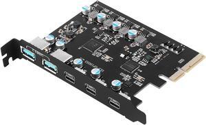 ESTONE PCIE to USB3.2 Expansion Card, 5-Port (2X USB 3.2 A,3X USB C) Superspeed 10Gbps Front Expansion Card, USB PCIE Expansion Card for Win XP Win7 Win 8 Win 10 Win 11 Linux