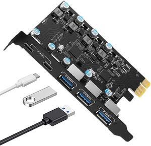 ESTONE PCI-E to USB 5-Port((2*USB C - 3*USB A)) Expansion Card,PCI Express USB Add in Card, Internal USB3.0 Hub Converter for Desktop PC Host Card Support Windows 10/8/7/XP and MAC OS 10.8.2 Above