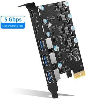 ESTONE PCIE to USB Expansion Card, 5-Port (3X USB 3.0 A,2X USB C) Superspeed 5Gbps Front Expansion Card, USB PCIE Expansion Card for Win XP Win7 Win 8 Win 10 Win 11 Linux