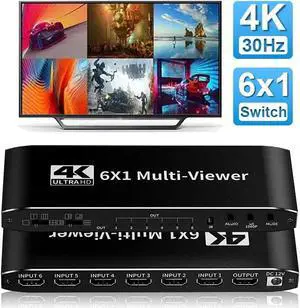 ESTONE HDMI Multiviewer Switch 6x1 with PIP, Quad Multi Viewer Seamless Switcher 6 in 1 Out with IR Remote,Supports 1080p 60Hz,8 Viewing Modes,Downscaler for PS5/4/Xbox/PC/DVD/Security Camera More