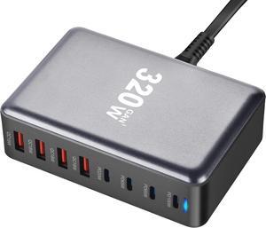 ESTONE 320W 8-Port USB-C PD3.0 QC3.0 Laptop Charger Power Charging Station Hub Compatible with MacBook Pro/Air, iPad Pro, iPhone 16/15/14 Pro, Galaxy Tab S8, S23, XPS