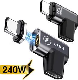 ESTONE 2 Pack USB C Magnetic Adapter 240w, 24 Pin ElbowMagnetic USB C Adapter with PD Fast Charge USB4 40Gbps 8K 60Hz Video Compatible for Thunderboard 3/4, MacBook Pro/Air/ROG Ally/Steam Deck/PS5