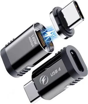 ESTONE 2Pack 140W Magnetic Flat Angle USB C Male to USB C Female Adapter, Type C Adapter Extender, 40Gbps 8K Video for USB 4 Steam Deck, ROG Ally, Switch, PC, Tablet, iPhone 15