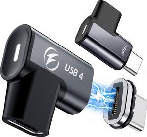 ESTONE 2 Pack USB C Magnetic Adapter 140w, 24 Pin ElbowMagnetic USB C Adapter with PD Fast Charge USB4 20Gbps 8K 60Hz Video Compatible for Thunderboard 3/4, MacBook Pro/Air/ROG Ally/Steam Deck/PS5