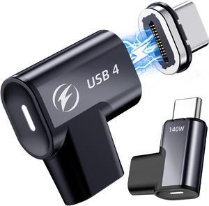 ESTONE 2Pack 140W Magnetic Right Angle USB C Male to USB C Female Adapter 90 Degree, Type C Adapter Extender, 20Gbps 8K Video for USB 4 Steam Deck, ROG Ally, Switch, PC, Tablet, iPhone 15