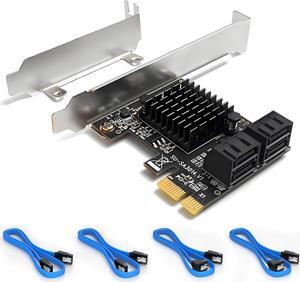 ESTONE PCIE 1X SATA Card 4 Ports,with Low Profile Bracket, PCIE to SATA 3.0 6 Gbps Controller, PCIE to SATA Expansion Card,SATA Controller PCIE Card