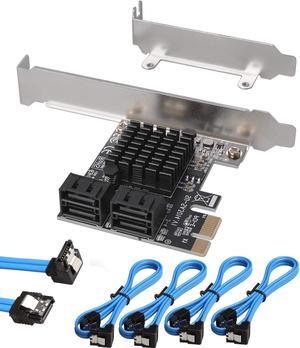 ESTONE SATA Card, 4 Port SATA 3.0 Controller Expansion Card with 4 SATA Cable, 6Gbps PCIe SATA Card with Low Profile Bracket, Non-Raid, Boot as System Disk, Support 4 SATA 3.0 Devices